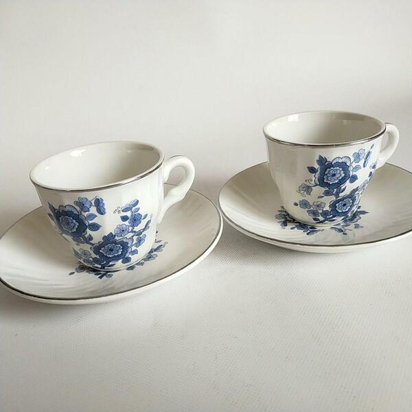 英国 ENOCH WEDGWOOD カップ&ソーサー エノク ウェッジウッド 2客 IRONSTONE イギリス ヴィンテージ ユニコーン 花柄 アンティーク