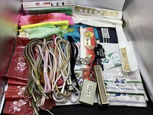 【687③】1円スタート 呉服屋在庫処分 和装小物 まとめ 帯紐 帯締 帯揚 兵児帯 御肩裏地 正絹 東スカート 襟芯 八掛 男襟 扇子 櫛 きもの