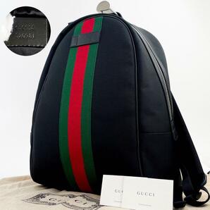 未使用に近い 1円 GUCCI グッチ シェリーライン リュック バックパック キャンバス ブラック デイパック レザー リュックサック 男女兼用の画像1