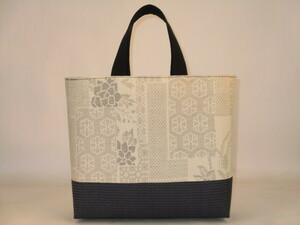  old cloth silk white Ooshima pongee floral print . made bag 