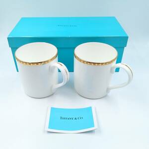 1000円～【未使用】TIFFANY&Co. ティファニー ゴールドバンド ペア マグカップ 2客セット 金彩 ホワイト★陶器 カップ コップ 茶器 洋食器