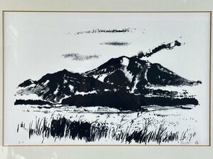 i206 真作 斎藤真一 浅間山 リトグラフ E.A 直筆サイン 額装 風景画