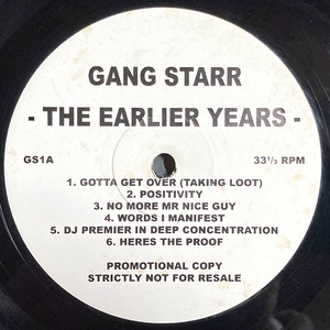 【試聴あり HIPHOP LP】GANG STARR / THE EARLIER YEARS / 1枚組LP / レコード / PROMOTIONAL COPY / DJ PREMIER / GURU