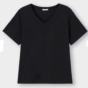 GU コットンVネックT 半袖 Tシャツ Lサイズ ブラック 無地