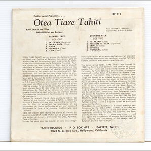 タヒチ音楽・7インチ・10曲・EPレコード● Otea Tiare Tahiti - Eddie Lund Presents.... ( TAHITI RECORDS EP112, 民族音楽,world music )の画像4