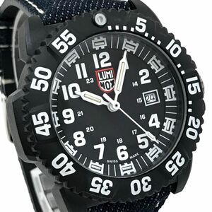 美品 LUMINOX ルミノックス Navy Seals ネイビーシールズ 腕時計 3050/3950 クオーツ アナログ ラウンド ブラック カレンダー 動作確認済み