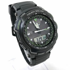 美品 CASIO カシオ PROTREK プロトレック 腕時計 PRW-5100-1B 電波ソーラー タフソーラー アナデジ ラウンド グリーン ブラック 動作確認済の画像3
