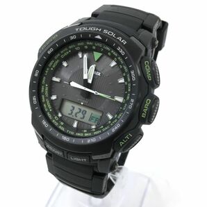 美品 CASIO カシオ PROTREK プロトレック 腕時計 PRW-5100-1B 電波ソーラー タフソーラー アナデジ ラウンド グリーン ブラック 動作確認済の画像2
