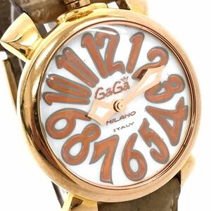 GaGaMILANO ガガミラノ MANUALE 40 マヌアーレ 腕時計 5021.2 クオーツ アナログ ホワイト ゴールド シェル コレクション 動作確認済