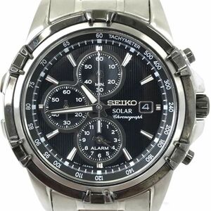 超美品 SEIKO セイコー 腕時計 SSC147PC ソーラー アナログ ラウンド クロノグラフ ブラック シルバー カレンダー 箱付き 動作確認済み