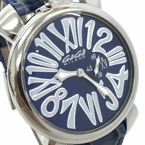 GaGaMILANO ガガミラノ MANUALE 46 マヌアーレ 腕時計 5084 クオーツ アナログ ラウンド ブルー スモールセコンド 電池交換済み 動作確認済