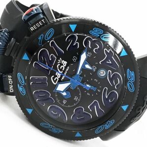GaGaMILANO ガガミラノ MANUALE 48 マヌアーレ 腕時計 6054.1 クオーツ クロノグラフ ブラック ブルー 青 黒 電池交換済 動作確認済 箱付きの画像1