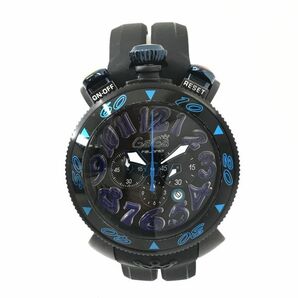 GaGaMILANO ガガミラノ MANUALE 48 マヌアーレ 腕時計 6054.1 クオーツ クロノグラフ ブラック ブルー 青 黒 電池交換済 動作確認済 箱付きの画像4