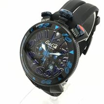 GaGaMILANO ガガミラノ MANUALE 48 マヌアーレ 腕時計 6054.1 クオーツ クロノグラフ ブラック ブルー 青 黒 電池交換済 動作確認済 箱付き_画像2