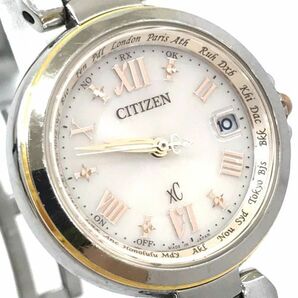 CITIZEN シチズン XC クロスシー エコドライブ 腕時計 EC1034-59W 電波ソーラー アナログ ラウンド ピンク シルバー カレンダー 動作確認済の画像1