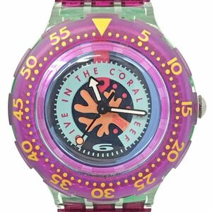 美品 Swatch スウォッチ SCUBA200 スクーバ CHERRY DROPS 腕時計 SDG102 クオーツ コレクション 個性的 パープル 電池交換済 動作確認済