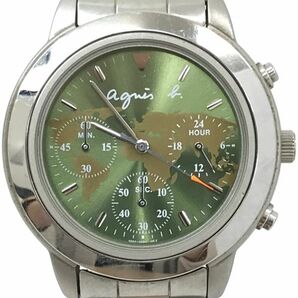agnes b アニエスベー 腕時計 V654-6100 クオーツ アナログ ラウンド カーキ シルバー ウォッチ クロノグラフ 5気圧防水 動作確認済みの画像1