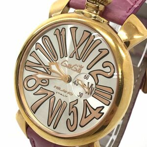 GaGaMILANO ガガミラノ MANUALE 46 マヌアーレ 腕時計 0541 クオーツ アナログ ラウンド ピンク ゴールド 電池交換済み 動作確認済 箱付き