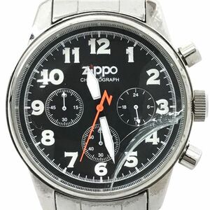 Zippo ジッポー 腕時計 クオーツ ラウンド クロノグラフ ブラック 格好良い おしゃれ アナログ コレクション 黒 新品電池交換済 動作確認済