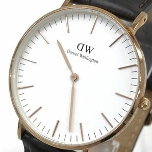 Daniel Wellington ダニエルウェリントン DW 腕時計 クオーツ アナログ ラウンド ホワイト ゴールド シンプル 2針 電池交換済 動作確認済の画像1