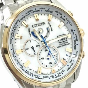 CITIZEN シチズン Eco-Drive エコドライブ 腕時計 AT9064-53A H820-T021701 電波ソーラー アナログ ラウンド ホワイト シルバー 動作確認済