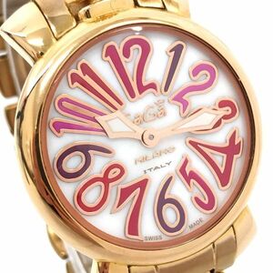 GaGaMILANO ガガミラノ MANUALE 35 マヌアーレ 腕時計 6021 クオーツ アナログ ラウンド シェル ゴールド コレクション 箱付 動作確認済み