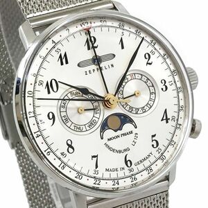  new goods ZEPPELINtsepe Lynn HINDENBURGhintembrukLZ129 wristwatch 7036M-1 quarts round silver moon phase calendar 