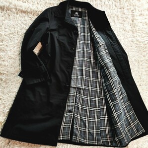 BURBERRY BLACK LABEL ③【大人の最強アウター】バーバリーブラックレーベル ステンカラーコート ノバチェック ブラック ロング丈 黒 春秋の画像1