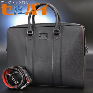 本物 極上品 クリスチャンルブタン 3185128 streetwall briefcase グレインレザー 2WAYメンズトートバッグ ブラック A4書類ビジネスバッグ