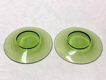 13828/アンティーク硝子 小皿 ソーサ ２客 グリーン 緑 気泡ガラス 硝子食器 レトロポップ_画像2