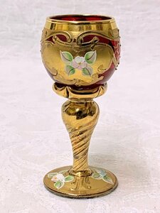 13829/ Venetian glass blur no Italy Russia wine glass red Gold gold paint flower .