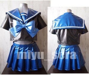  costume play clothes lustre enamel sailor suit black × blue gloss leather woman L size 