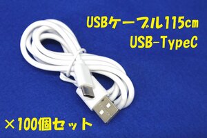 ＜ジャンク品/未使用＞USBケーブル Type-C 長さ115cm 100個セット ※詳細不明（13223101016334DJ）