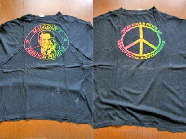 ★1980年代 ビンテージ マルコムX Tシャツ MALCOLM X 黒人 モハメドアリ カシアスクレイ 古着 ラスタカラー