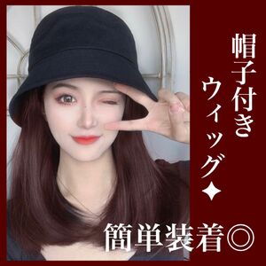 ウイッグ 帽子付きウィッグ ハット 帽子 耐熱 簡単装着 ロングヘア ミディアムヘア アレンジ コスプレ 韓国 ブラウン 人気