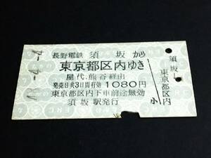 【連絡券(A型)】　長野電鉄/国鉄（須坂→東京都区内）屋代.熊谷経由　S48.4.4