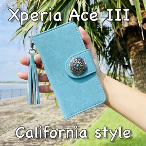 Xperia Ace III レザーケース☆フリンジ/スエード&コンチョ☆エクスペリア手帳型カバー☆SO-53C、SOG08