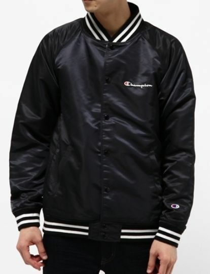 新品 CHAMPION BASEBALL JACKET チャンピオン ベースボール ジャケット ナイロン スタジャン ブラック 黒 L サテン ブルゾン