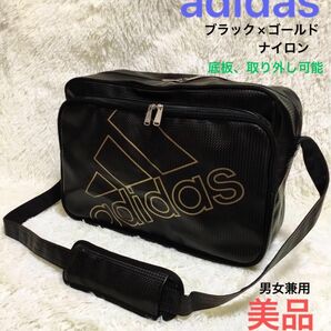 美品　adidasアディダス　メンズキッズレディース　スポーツバッグ　ショルダーバッグ　スポーツバッグ　部活　ナイロン　ブラック