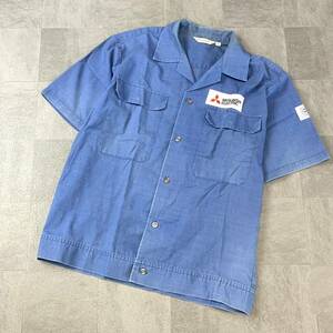 激レア 入手困難 非売品 MITSUBISHI ELECTRIC 三菱 半袖 ワークシャツ オープンカラー シャツ メンズ Lサイズ ブルー 1