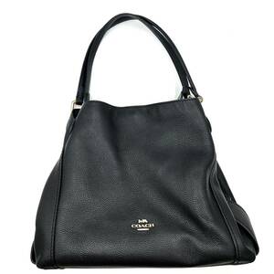 1000円〜　COACH コーチ ハンドバッグ トートバッグ レザー 本革　ブラック　黒　ゴールド金具 シリアル有　KL60