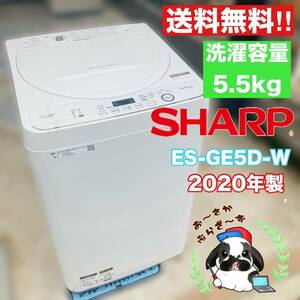 送料無料!!SHARP シャープ 5.5kg 全自動洗濯機 ES-GE5D-W 上開き コンパクトボディの縦型全自動洗濯機 動作品◇2020年製/YM051-12