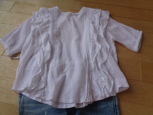 Heather Heather хлопок 100% оборка дизайн короткий рукав блуза .. ткань! непревзойденный белый свободный симпатичный . полная загрузка! прекрасный товар (^^!