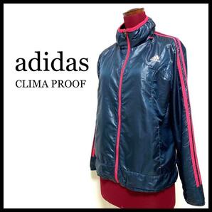 adidas CLIMA PROOF アディダス クライマプルーフ ナイロンジャケット ゴルフ 裏起毛 紺 Mの画像1