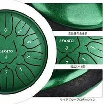 スリットドラム スチールタングドラム LEKATO 金属ドラム 11音 6インチ 打楽器 マレット 収納バッグ付き 瞑想 ヨガ 禅 ジェイドグリーン_画像3