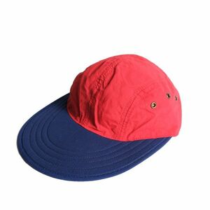  dead stock 90's USA made NORDIC GEAR 2 tone nylon long Bill cap (ONE SIZE) red × blue 90 period America made old tag Old 