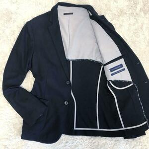 ザラ【超希少サイズ XL】ZARA テーラードジャケット ネイビー 紺 LL 52 シングル 春夏 コットン 綿 パイピング
