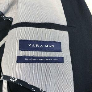 ザラ【超希少サイズ XL】ZARA テーラードジャケット ネイビー 紺 LL 52 シングル 春夏 コットン 綿 パイピングの画像8