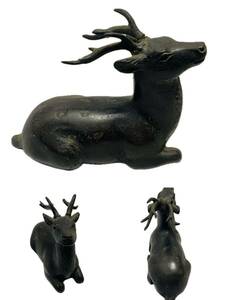 唐銅 時代物 神獣 瑞獣 鹿 縁起物 置物 銅製 古銅 中国 李朝 朝鮮 中国古玩 中国美術