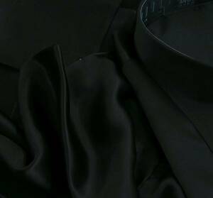 ★イタリア シルクシャツ DANROMA 贅の極みシルクサテンシャツ黒真珠！魅惑のNERA 黒 S 38-87